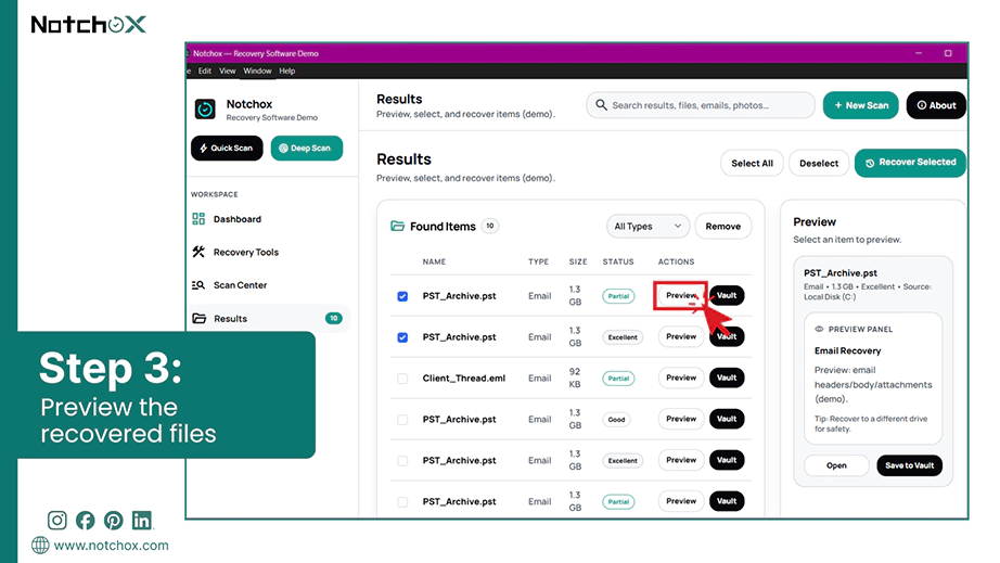 Preview the recovered files