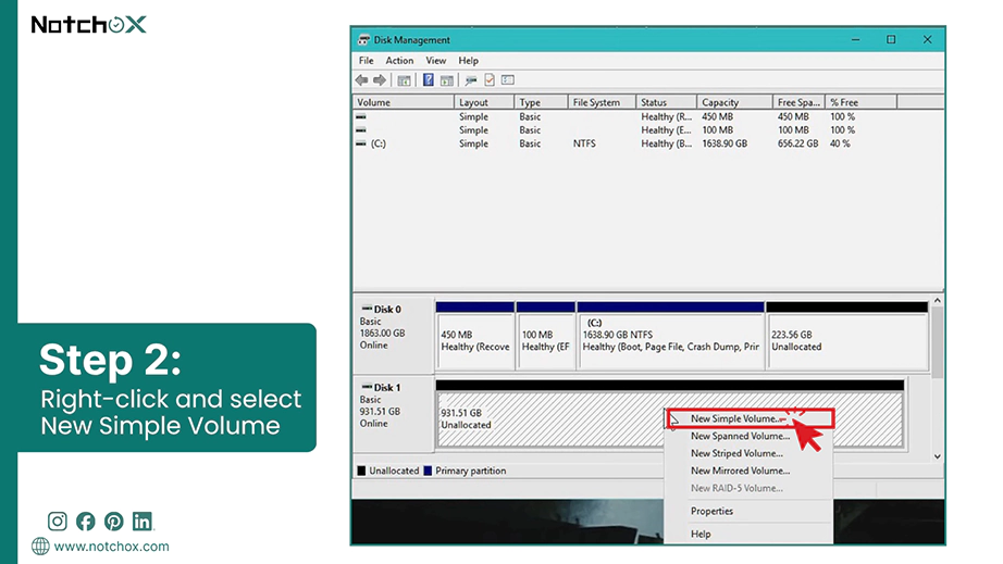 Right click and select New Simple Volume