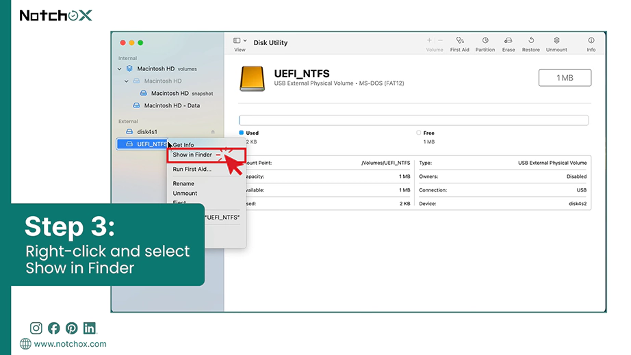 Right click and select Show in Finder
