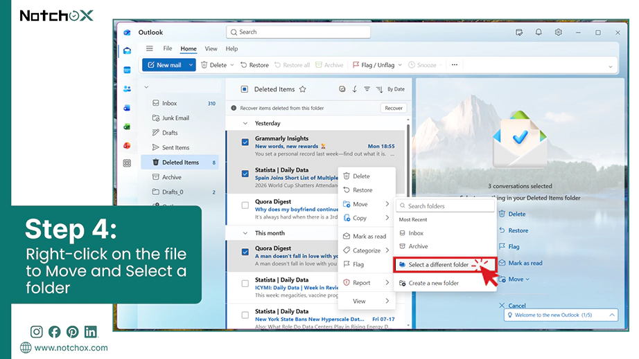 Right click on the file to Move and Select a folder