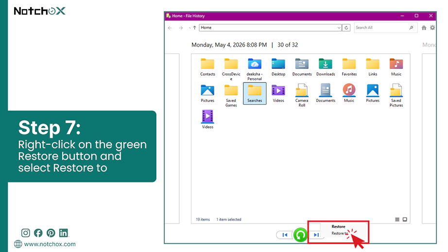 Right click on the green Restore button and select Restore to
