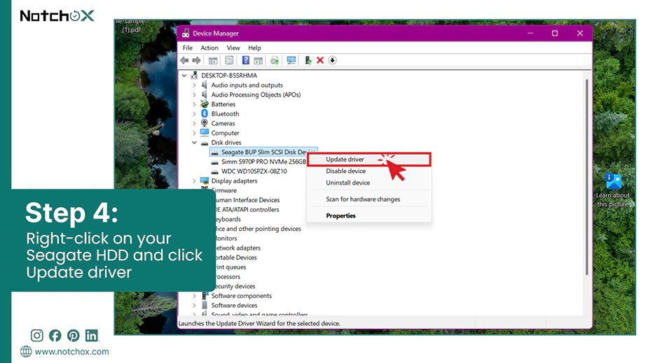 Right click on your Seagate HDD and click Update driver