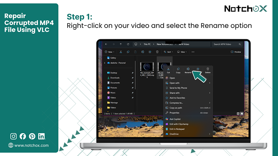 Right click on your video and select the Rename option