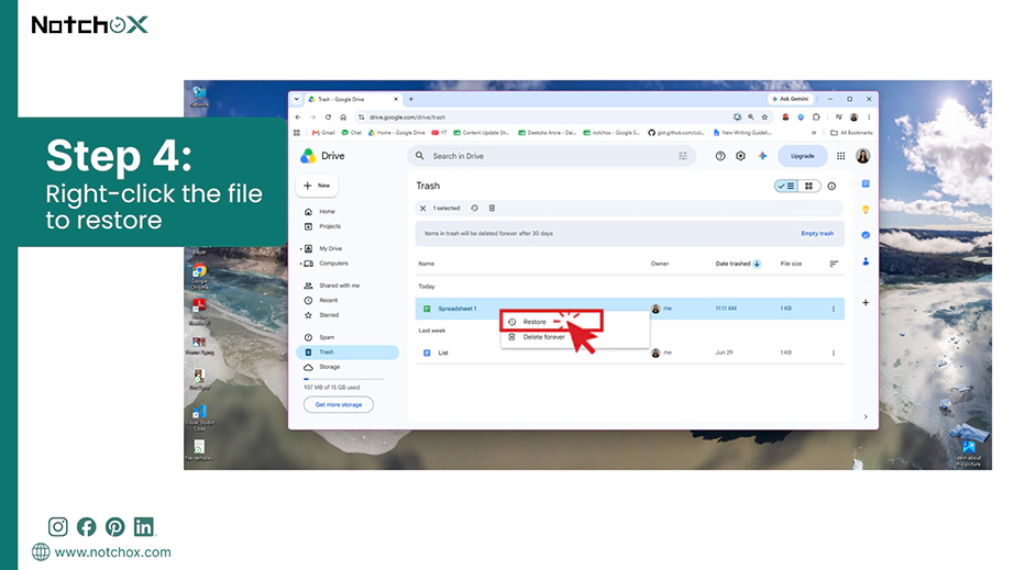 Right click the file to restore