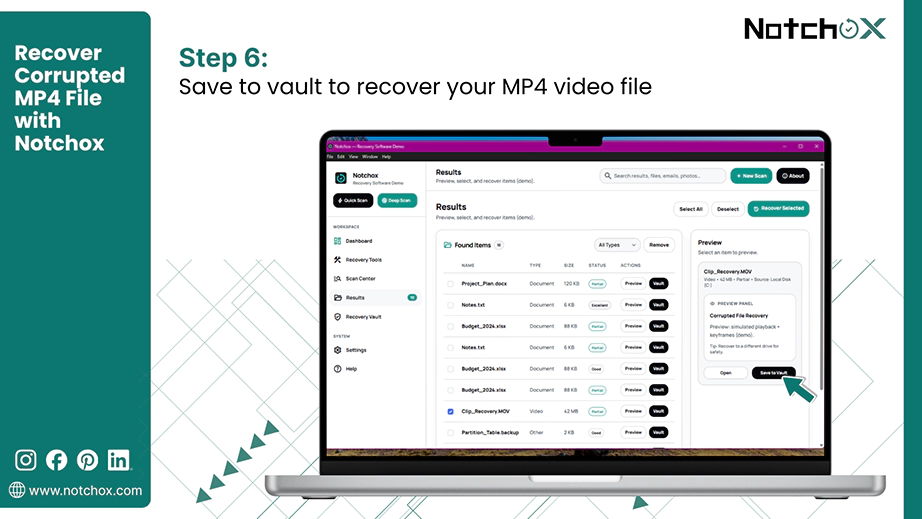 Save to vault to recover your MP4 video file
