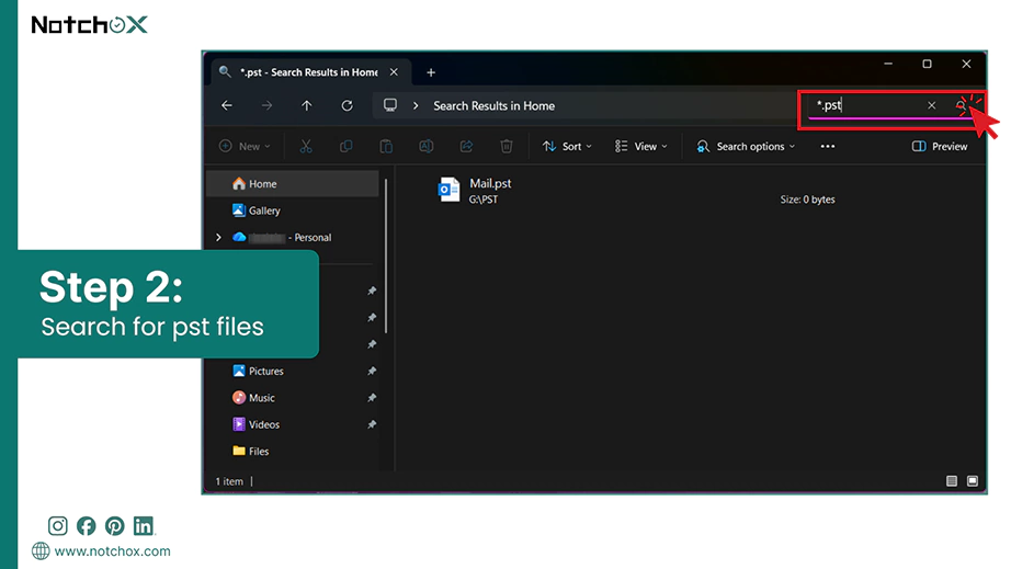 Search for pst files