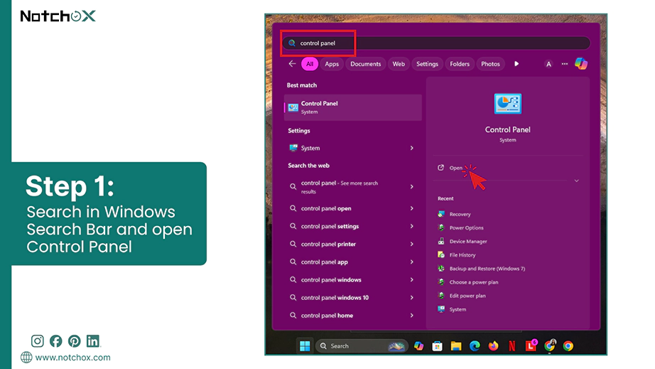 Search in Windows Search Bar and open Control Panel