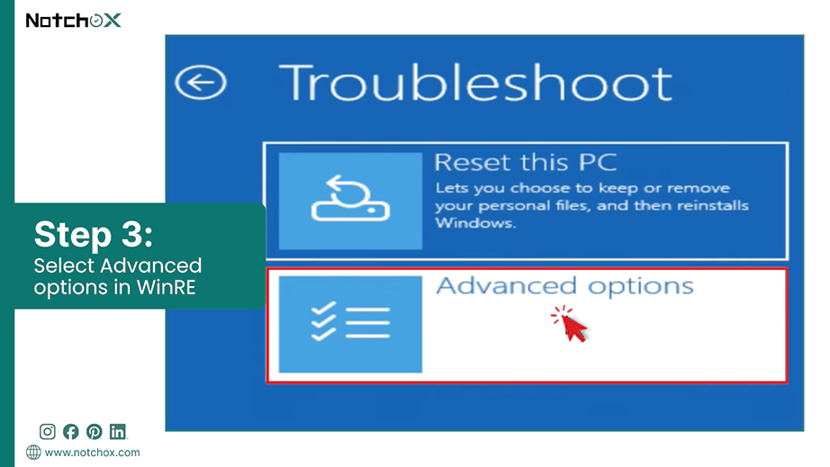 Select Advanced options in WinRE