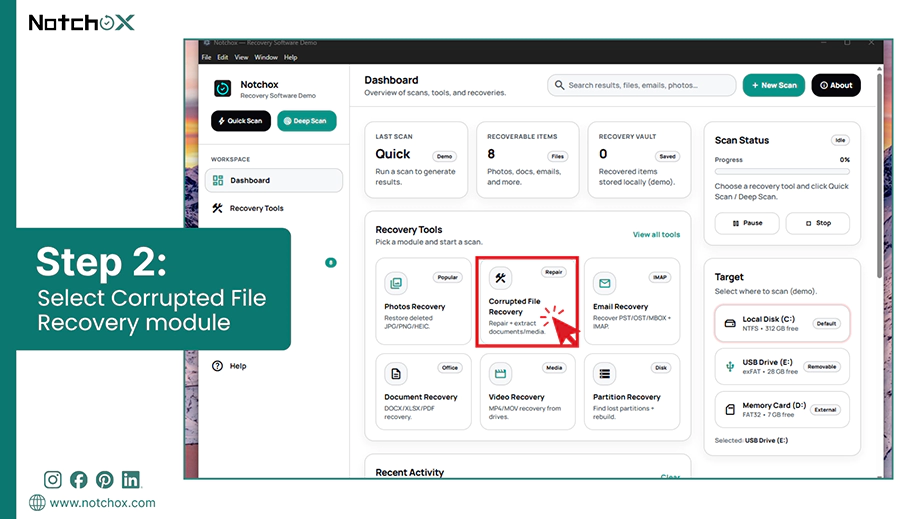 Select Corrupted File Recovery module