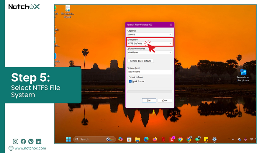 Select NTFS File System