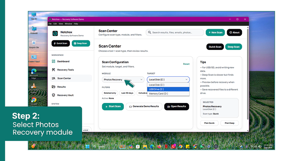 Select Photos Recovery module
