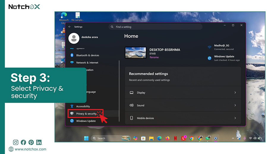 Select Privacy and security