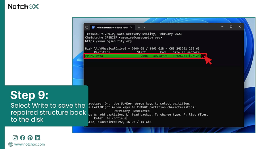 Select Write to save the repaired structure back to the disk