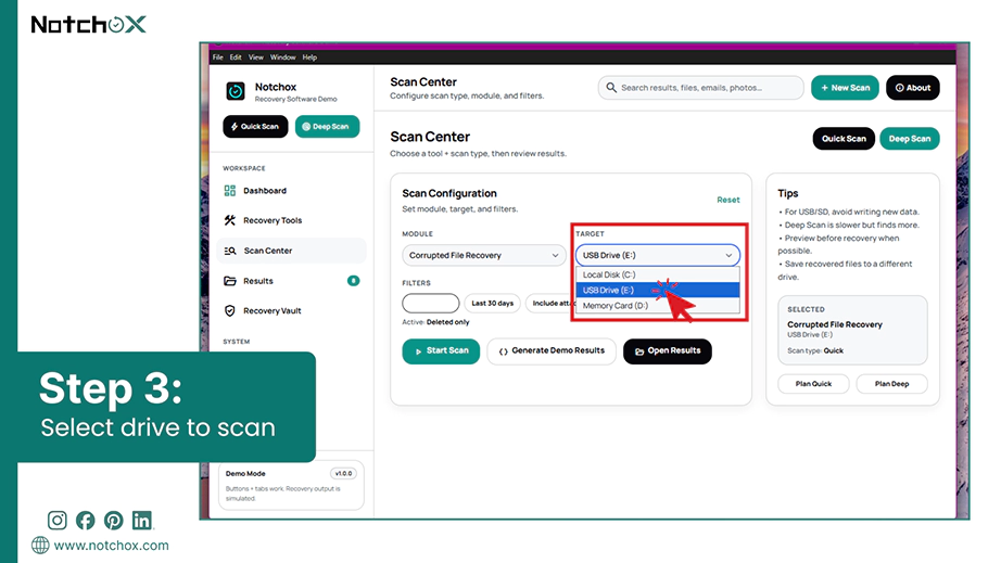 Select drive to scan