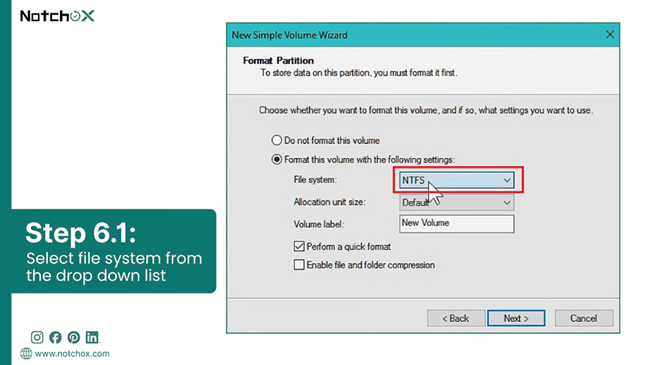 Select file system from the drop down list