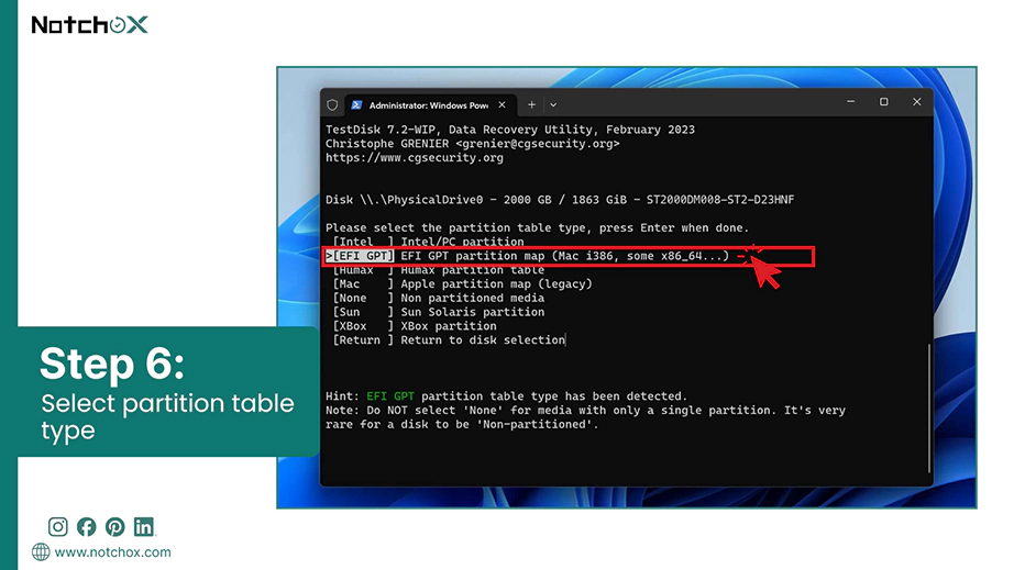 Select partition table type