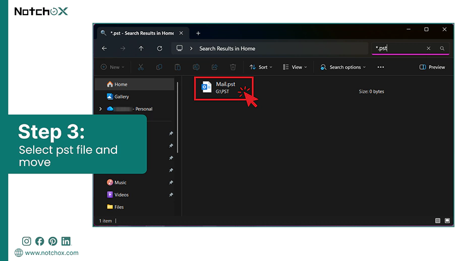 Select pst file and move