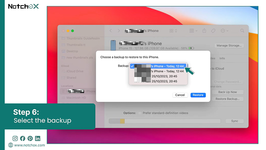 Select the backup