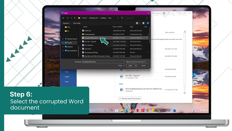 Select the corrupted Word document