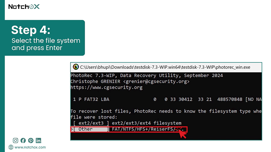 Select the file system and press Enter
