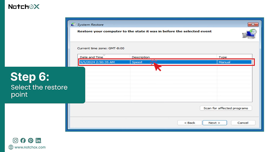 Select the restore point