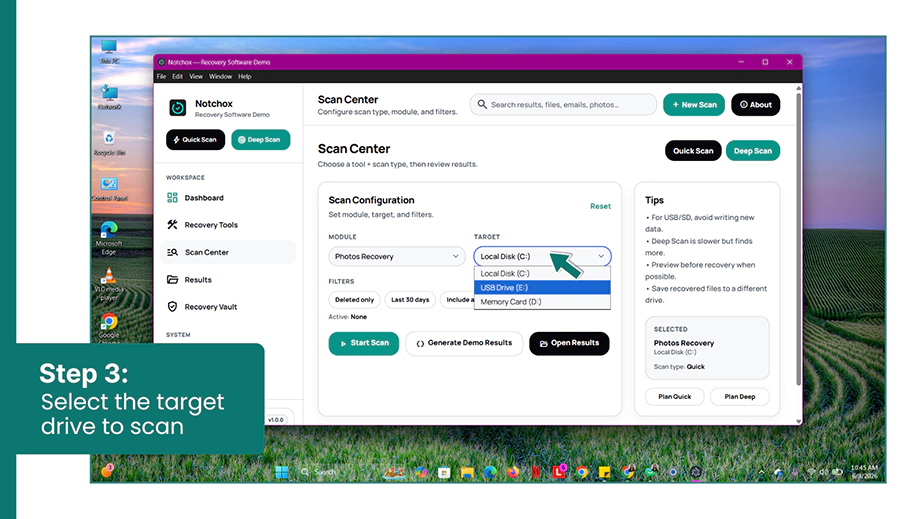 Select the target drive to scan