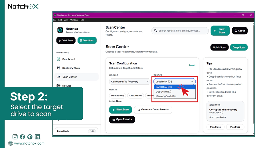 Select the target drive to scan
