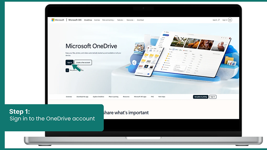 Sign in to the OneDrive account