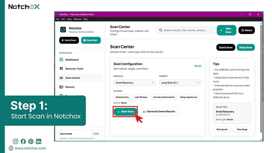 Start Scan in Notchox