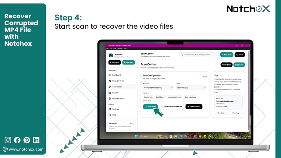 Start scan to recover the video files