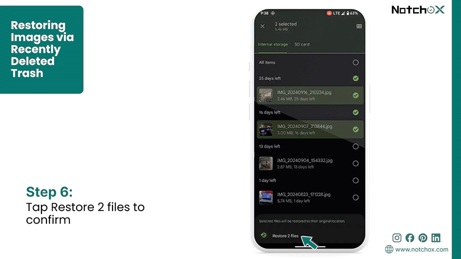 Tap Restore 2 files to confirm