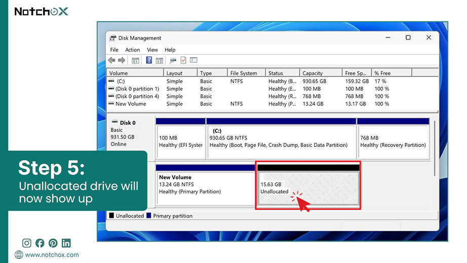 Unallocated drive will now show up