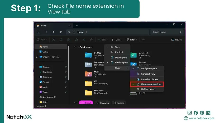 Check File Name Extension in View Tab