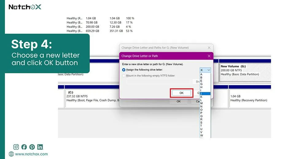 Choose a new letter and click OK button
