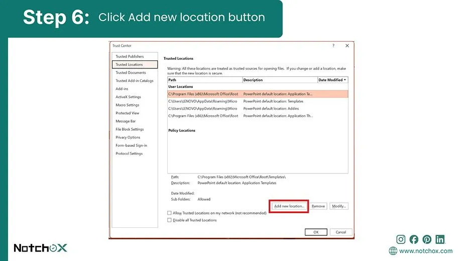Click Add new location button