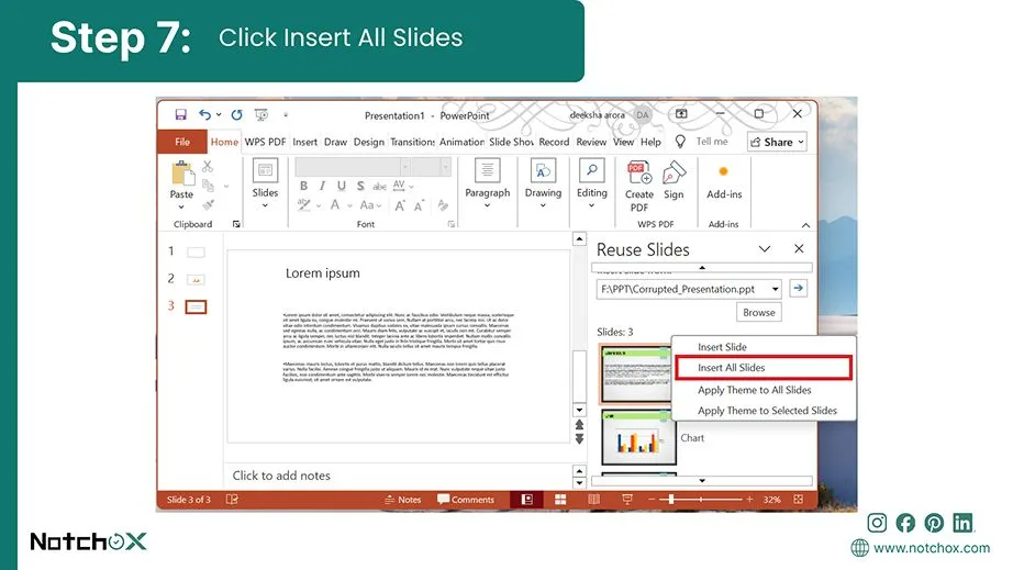 Click Insert All Slides