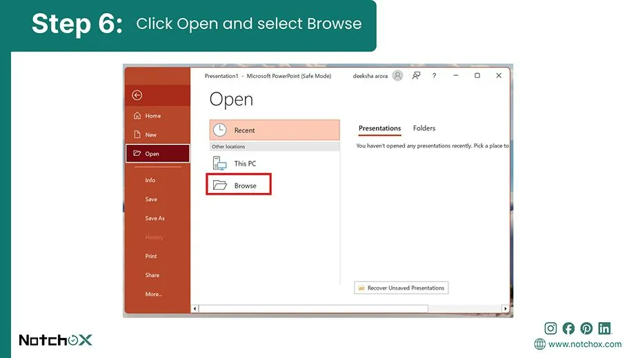 Click Open and select Browse