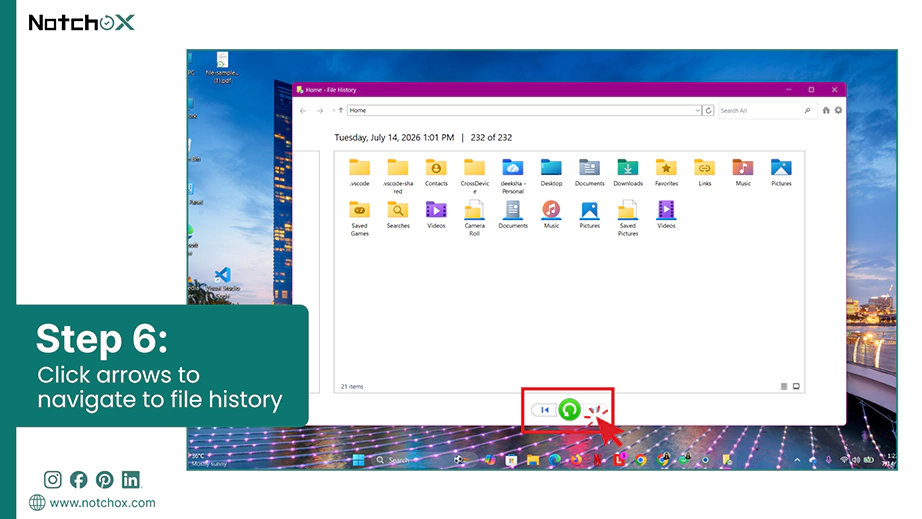 Click arrows to navigate to file history