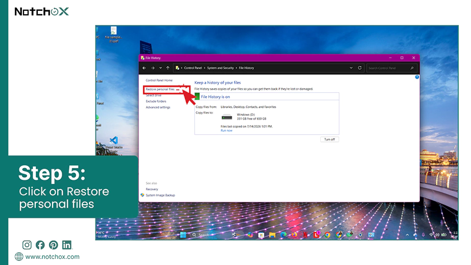 Click on Restore personal files