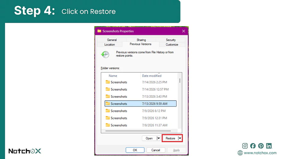 Click on Restore