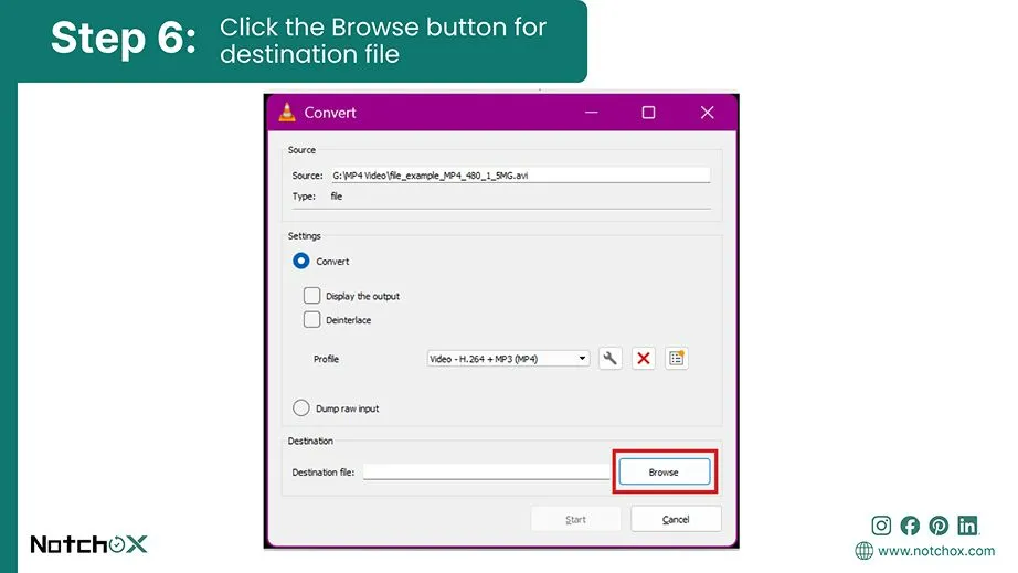 Click the Browse button for destination file