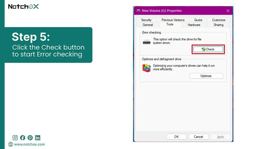 Click the Check button to start Error checking