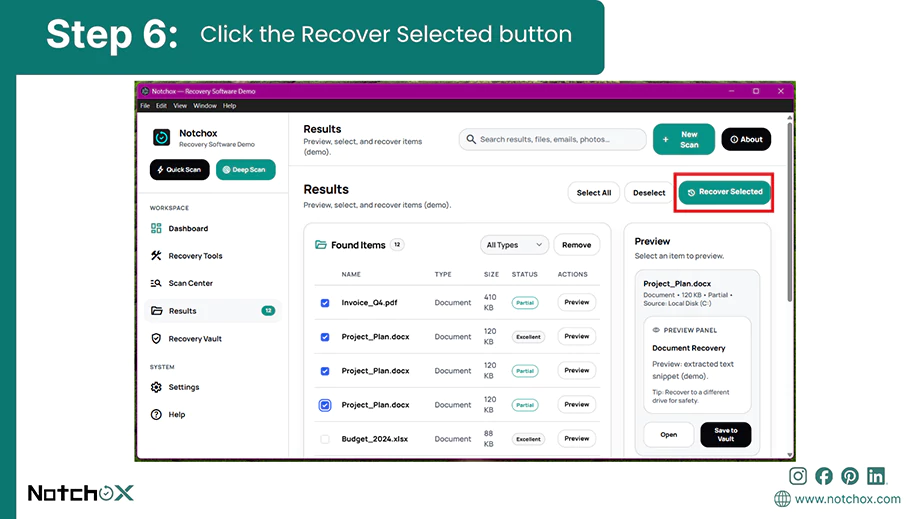 Click the Recover Selected button