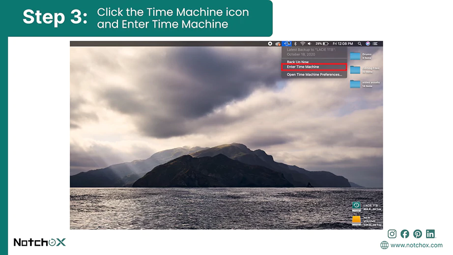 Click the Time Machine icon and Enter Time Machine