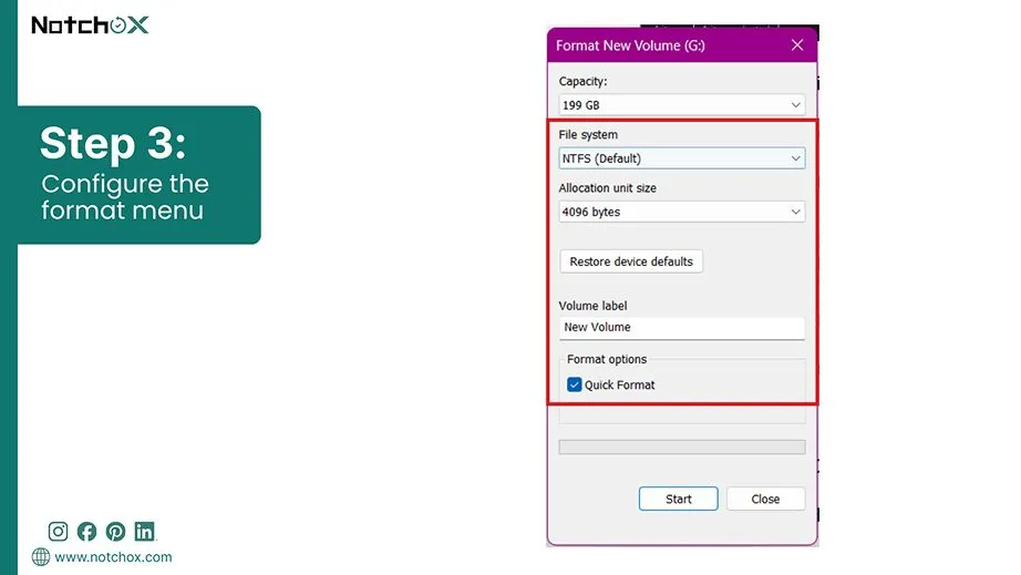 Configure the format menu