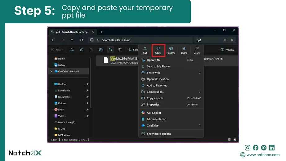 copy and paste your temporary ppt file