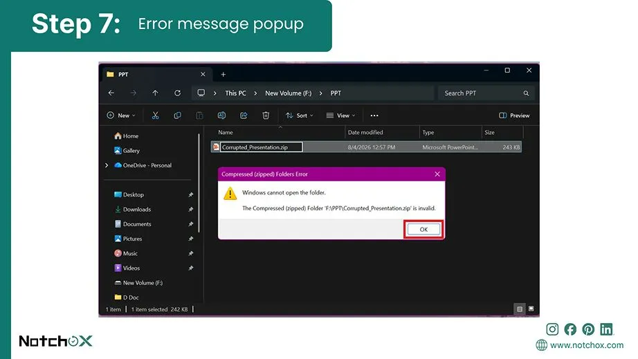 Error message popup