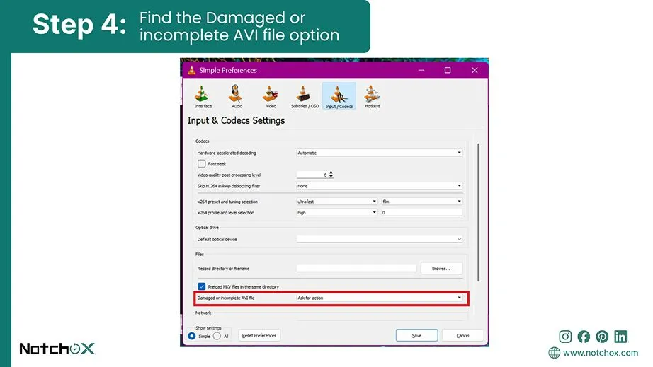 Find the Damaged or incomplete AVI file option