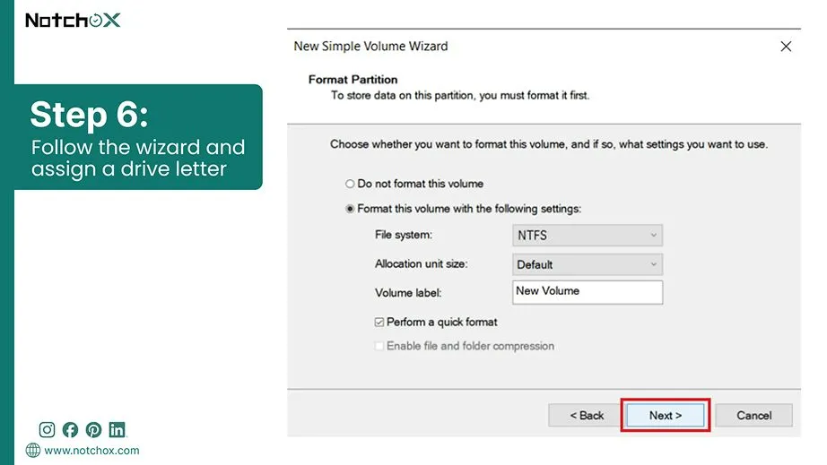 Follow the wizard and assign a drive letterr