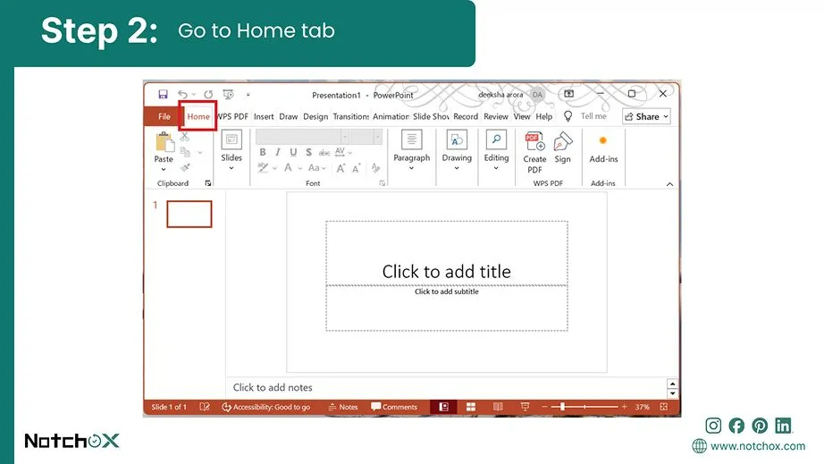 Go to Home tab
